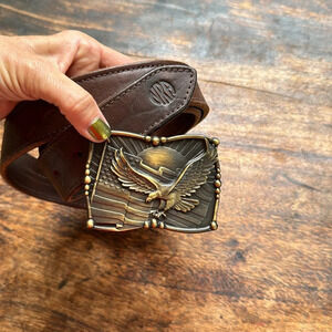 NRA travel zipper belt w/ American Eagle, Flag & NRA embossed leather belt sz 46
